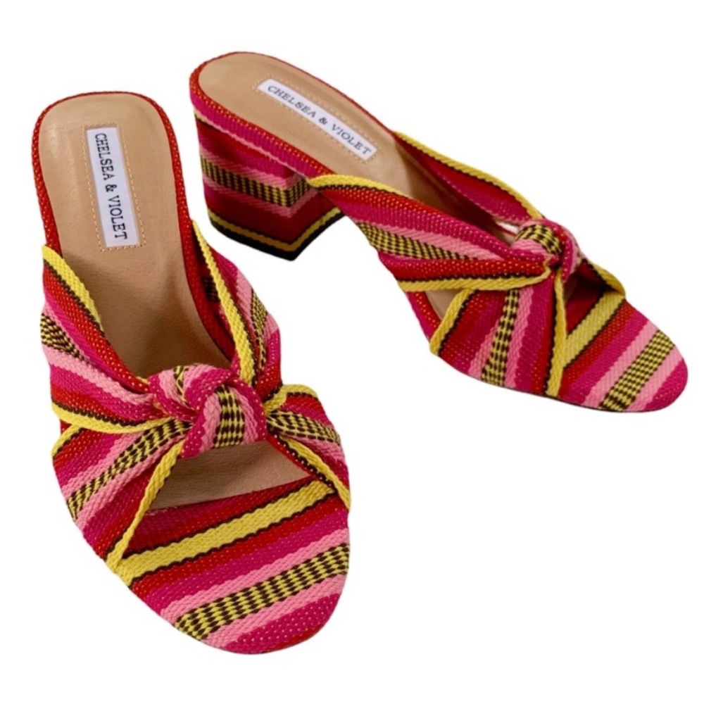 New Chelsea & Violet Gia Knot Stripe Printed Mules